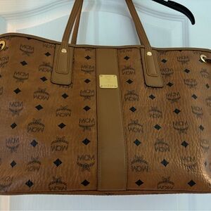 MCM Tan and Black Logo Tote